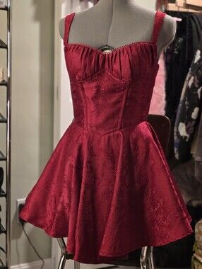 Red Jacquard Fit-and-Flare Dress